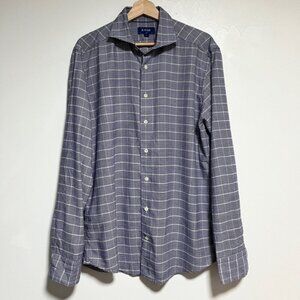 Eton Slim Fit Button-Up Shirt - Size Large, Navy Micro-Check, Made in Romania